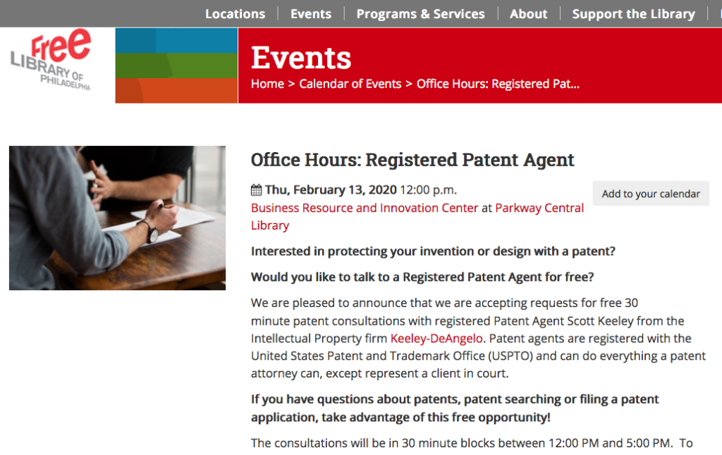 free library of philadelphia patent advice office hours scott keeley
