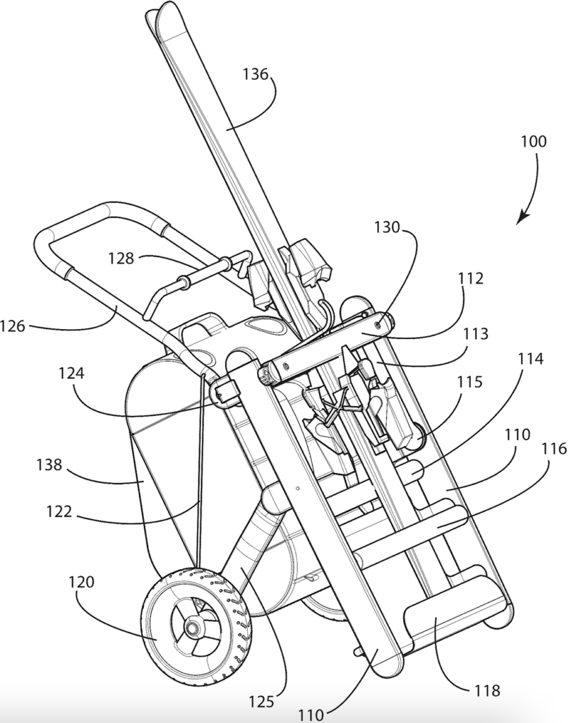 patent drawing of a ski caddy, with callouts