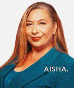 Photo, Aisha McCain, with the word "AISHA"