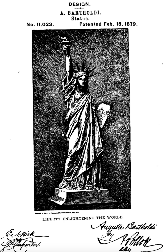 original design-patent drawing of bartholdi's statue of liberty