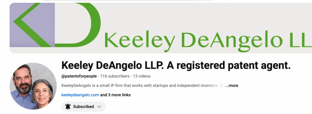 screen shot of the youtube landing page for a company called keeley-deangelo with their logo and image 